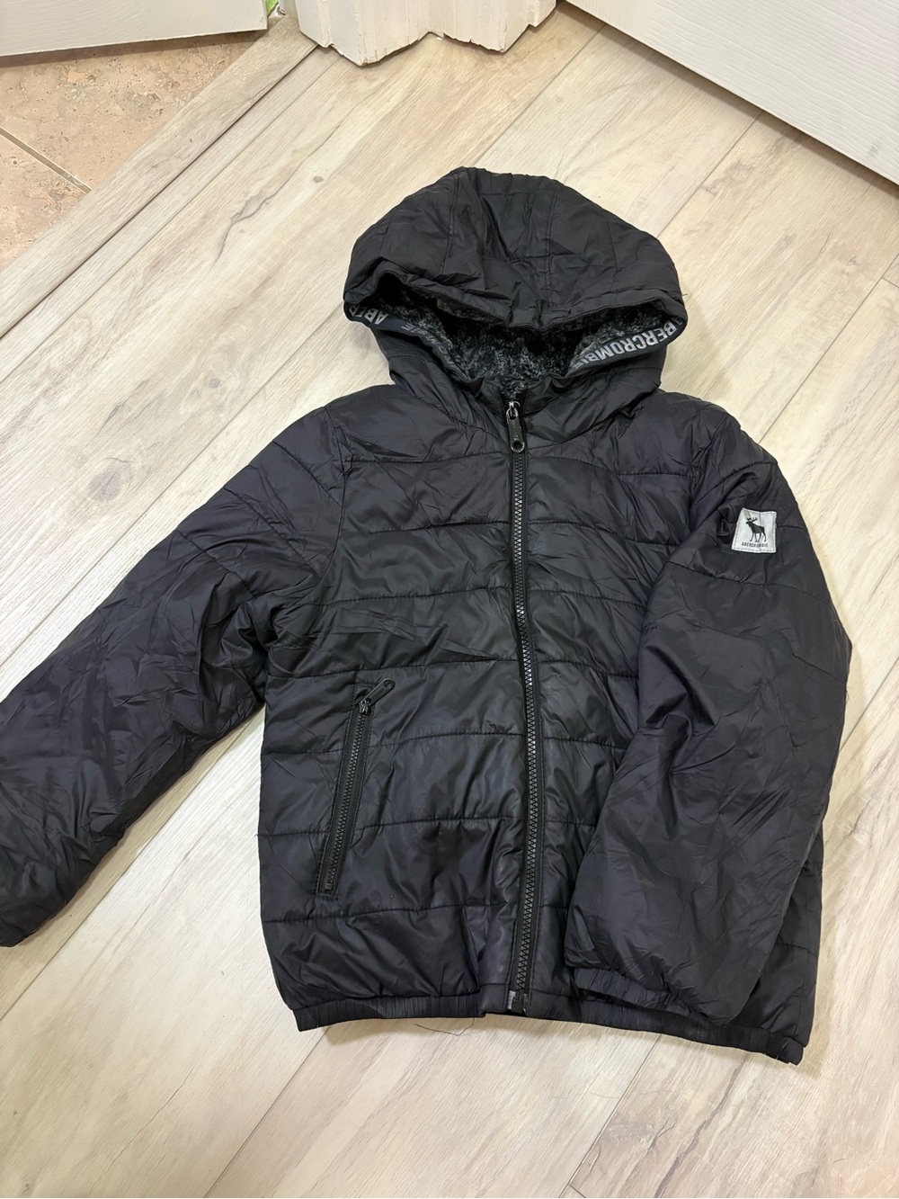 abercrombie kids Black Hooded Puffer Jacket